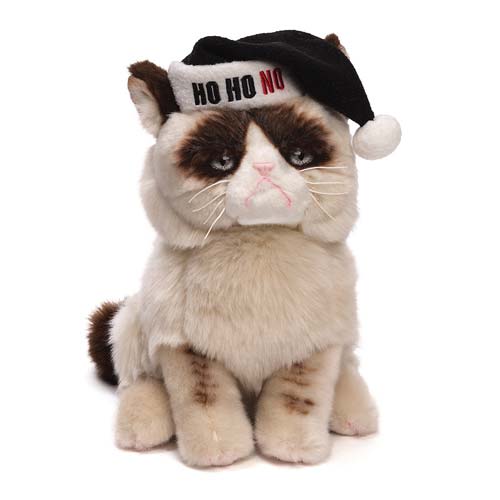 Grumpy Cat with Black Santa Hat Holiday Plush